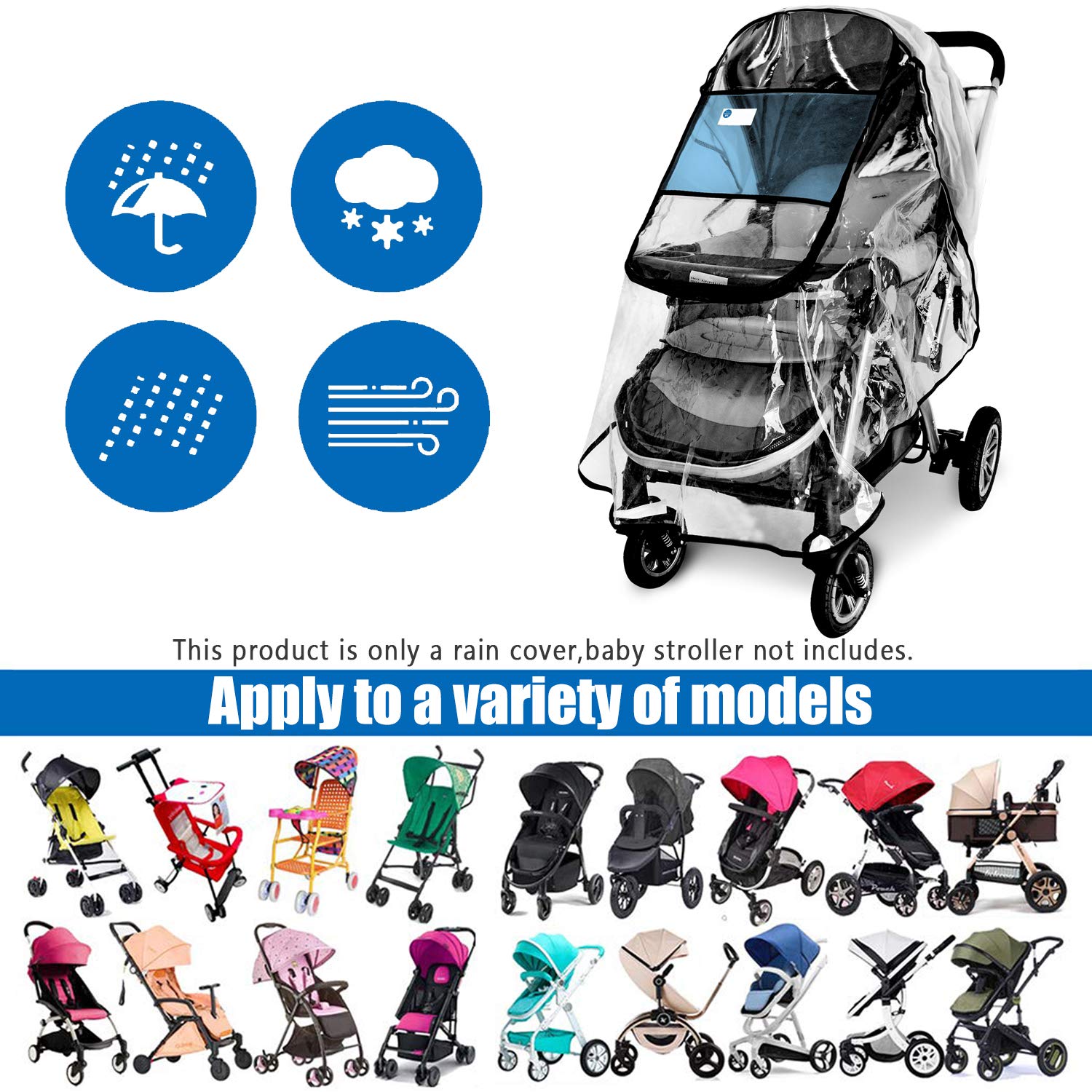 Stroller Rain Cover, Universal Stroller Accessory, Waterproof, Windproof Protection, Protect from Dust Snow, Baby Travel Weather Shield : Baby