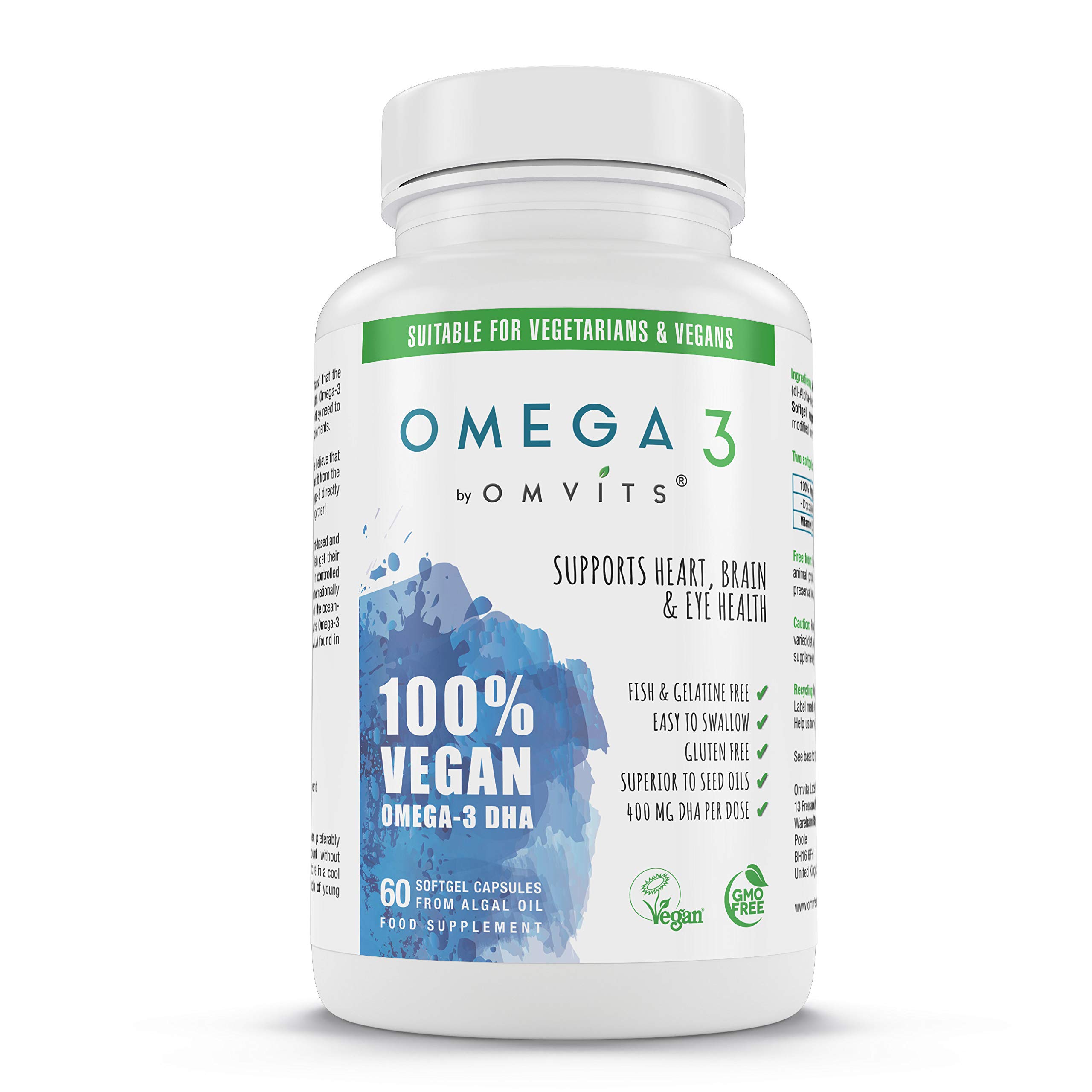 Omvits Vegan Omega 3 DHA Supplement from Algae Oil 60 Capsules with