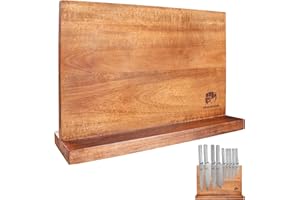 FULLHI Large Double-Sided Magnetic Kitchen Knife Holder with Reinforced Magnet Knife Magnetic Strip Natural Wood Multifunctio