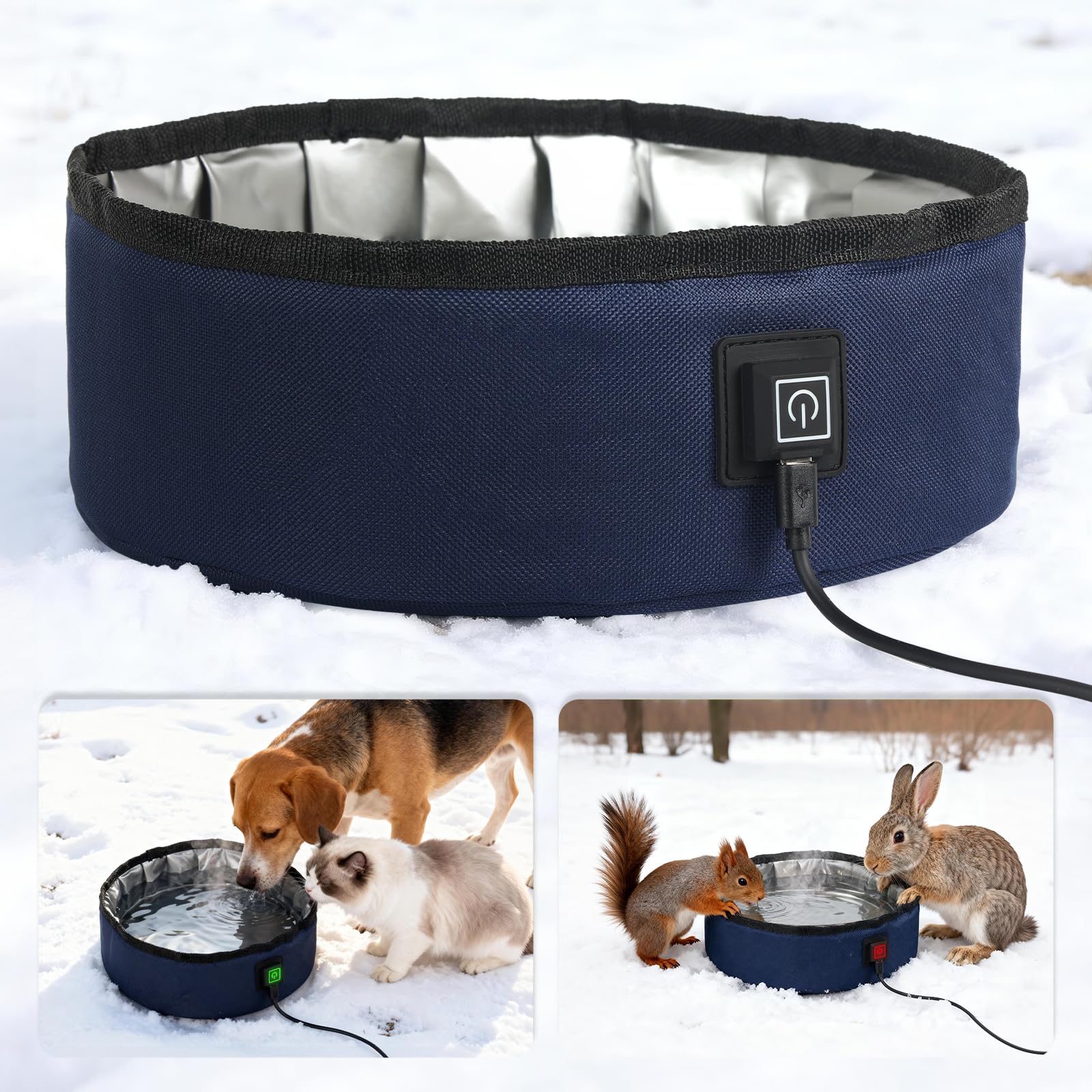 Heated Water Bowl for Dogs Winter Outdoor - 3L Foldable Travel Pet Blue |  eBay