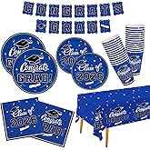 Graduation decorations class of 2026 Gatherfun Congrats Grad Party Dinnerware Set Blue Disposable Paper Plates Napkins Cups Tablecloth Banner for Gatherfun Decorations 2026 deals , Serve 25