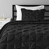 Amazon Basics 2 Piece All-Season Soft Down Alternative Lightweight Breathable Comforter Bedding Set, Pinch Pleat, Twin/TwinXL, Black, Geometric