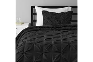 Amazon Basics 2 Piece All-Season Soft Down Alternative Lightweight Breathable Comforter Bedding Set, Pinch Pleat, Twin/TwinXL, Black, Geometric
