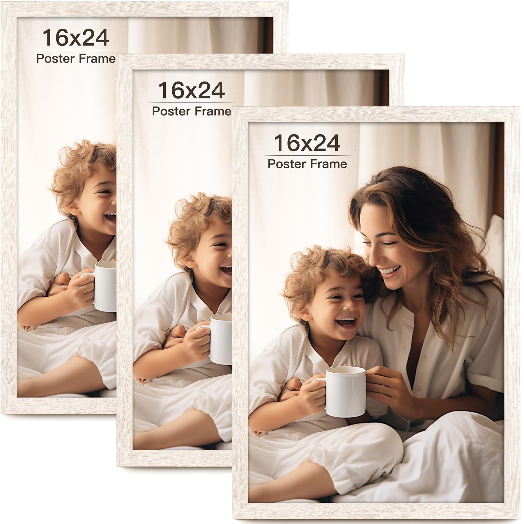 Photo 1 of ***MISSING ONE FRAME****FinalFind 16x24 Picture Frame Set of 3, Distressed White Wood Grain 16x24 Frames for Horizontal and Vertical Wall Mounting (3 pack,White)