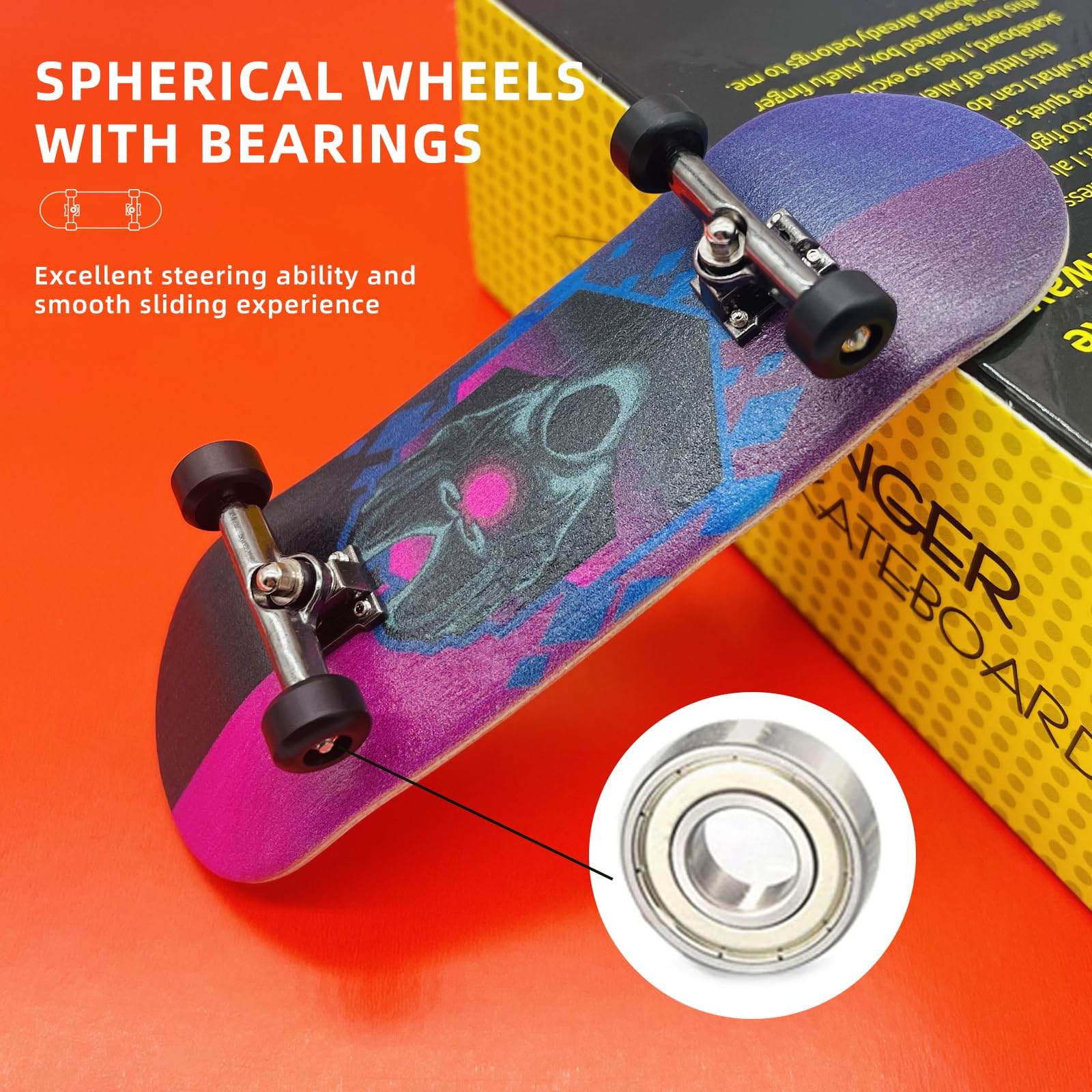 Pro Fingerboard 32mm Wooden Board Professional Finger Skateboard Trucks CNC Wheels with Bearings (Death)