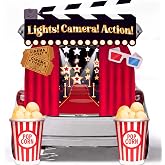JOYIN Halloween Trunk or Treat Cinema Car Decoration Kit, Red Carpet Popcorn Bucket Clapperboard 3D Glasses Stickers Archway Garage Decor for SUV Entryway Haunted House Outdoor