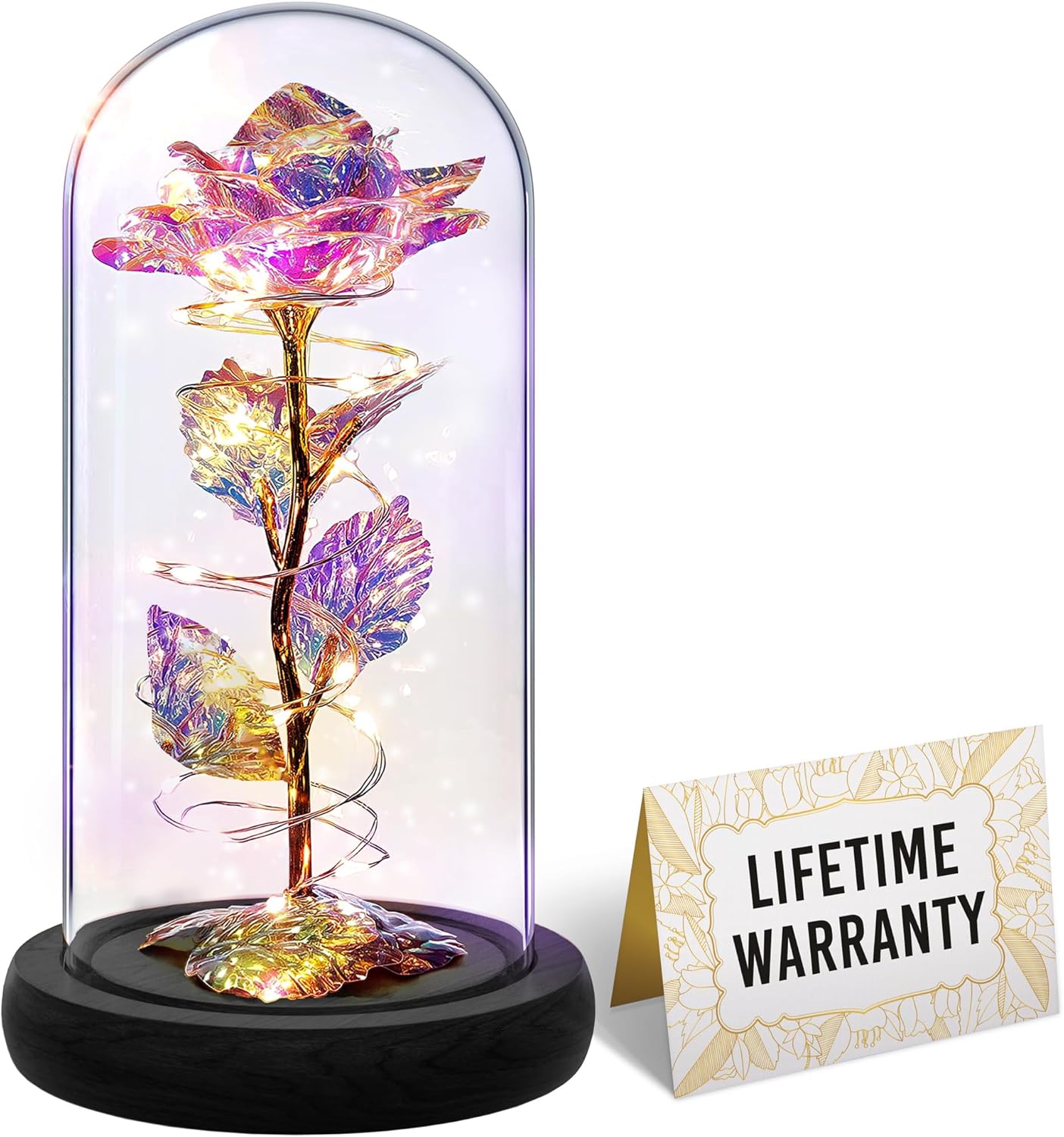 Dried & Preserved Flora - Norcalway Galaxy Rose - Rose Flower Gifts for Women | Glass Flower in Glass Dome | Glass Rose Light up Flowers | Womens Gifts for Christmas | Enchanted Rose Flower Gift