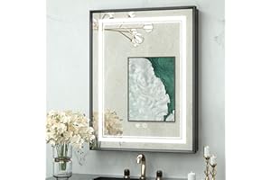 TokeShimi 20x26 Medicine Cabinet Mirror with Lights Tempered, 3-Color Stepless Dimmable Led Mirror Medicine Cabinet Defog, Modern Recessed Medicine Cabinet with Electrical Outlets