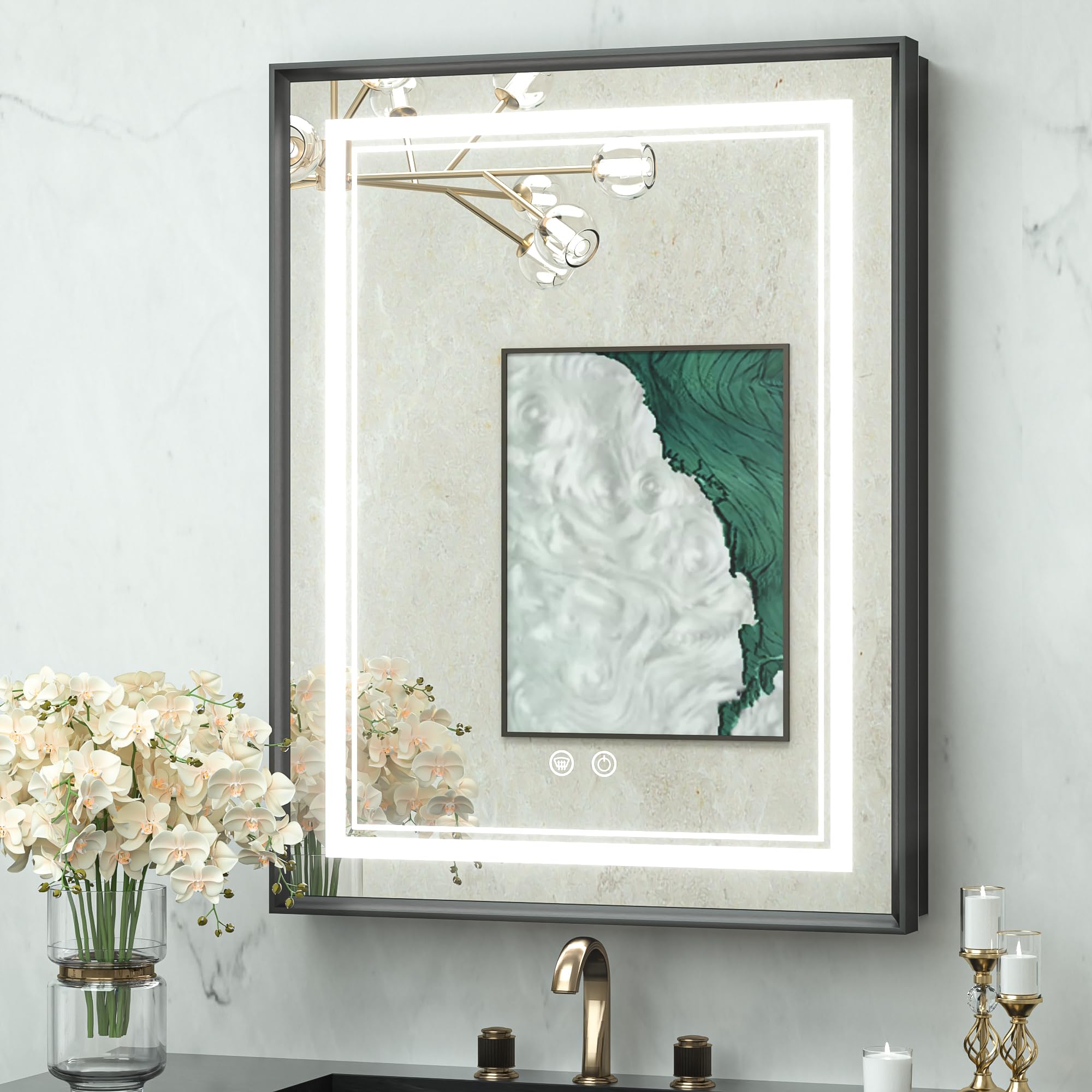 Photo 1 of ** FACTORY SEALED ** SOLD AS IS, NO REFUND/RETURN**
TokeShimi 20x26 Recessed Medicine Cabinet Mirror with Lights Tempered, 3-Color Stepless Dimmable Led Mirrored Medicine Cabinet Defog and Electrical Outlets, Modern Mirror with Storage