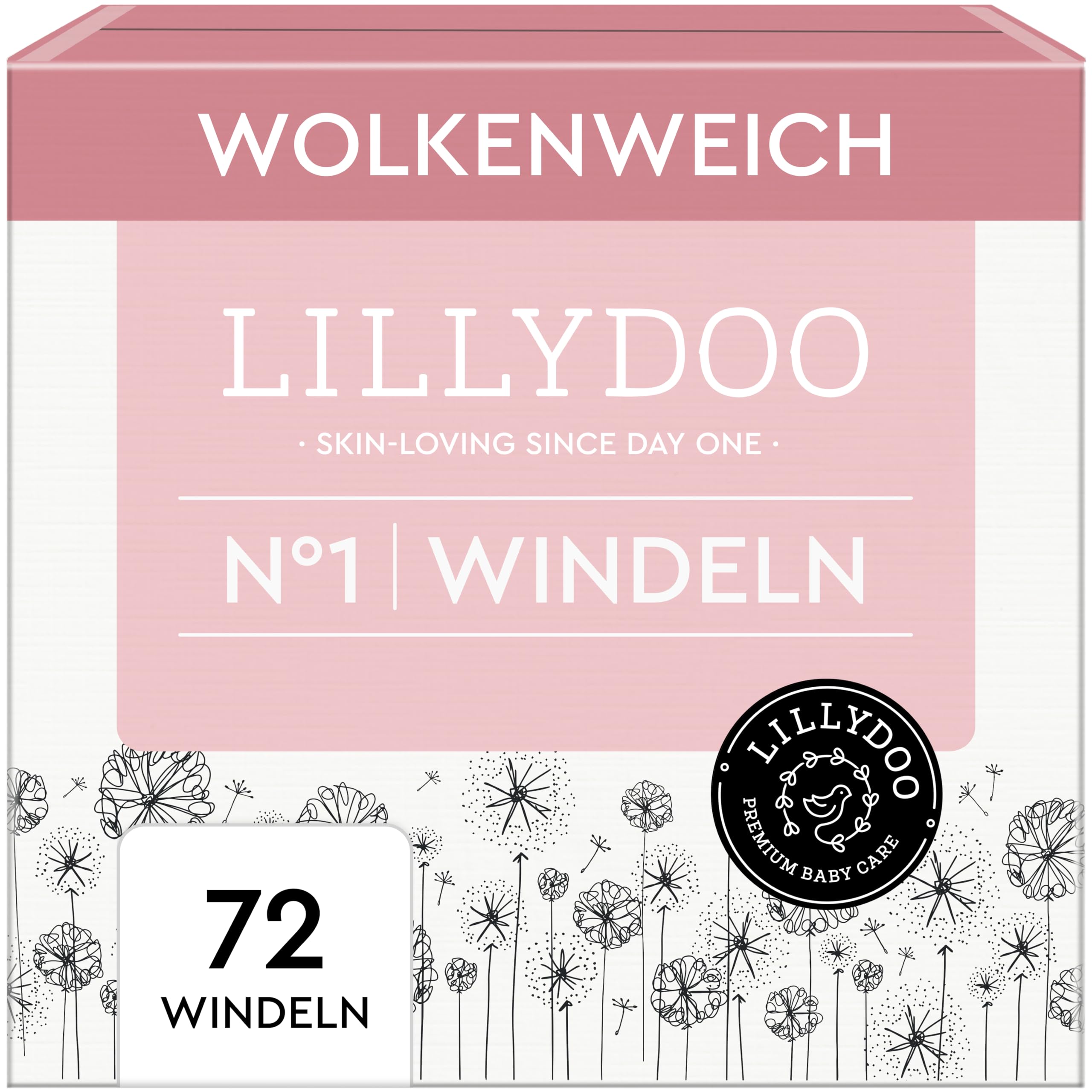 LILLYDOO hautfreundliche Baby Windeln - Größe 1 (2+ kg), Halbmonatsbox (72 Stück), Sicherer Auslaufschutz, Weich, Ohne Parfüme & Lotionen für empfindliche Haut, Dermatologisch getestet
