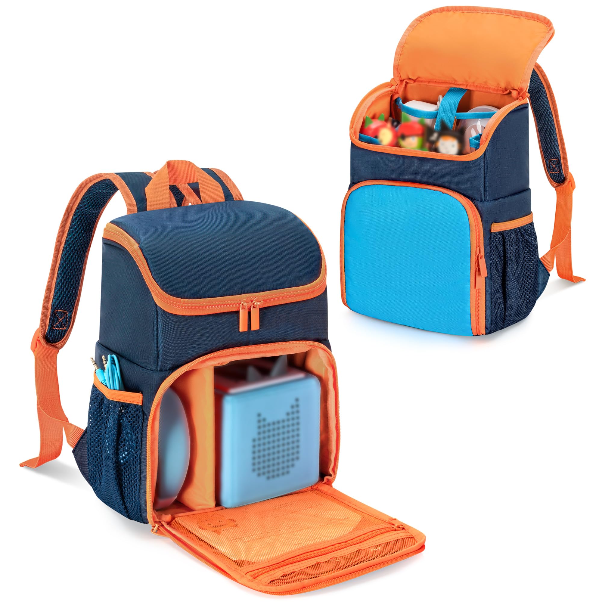 Photo 1 of Carrying Backpack Compatible with Toniebox, Travel Bag for Audio Player Starter Set, Accessories Storage for Charger Headphone, 3 Clear Pockets for Figures Display, Blue (Bag Only) Patented Design