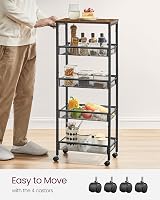 VASAGLE 5-Tier Kitchen Trolley 22 cm Deep Steel Frame Castors Rustic Brown view 5