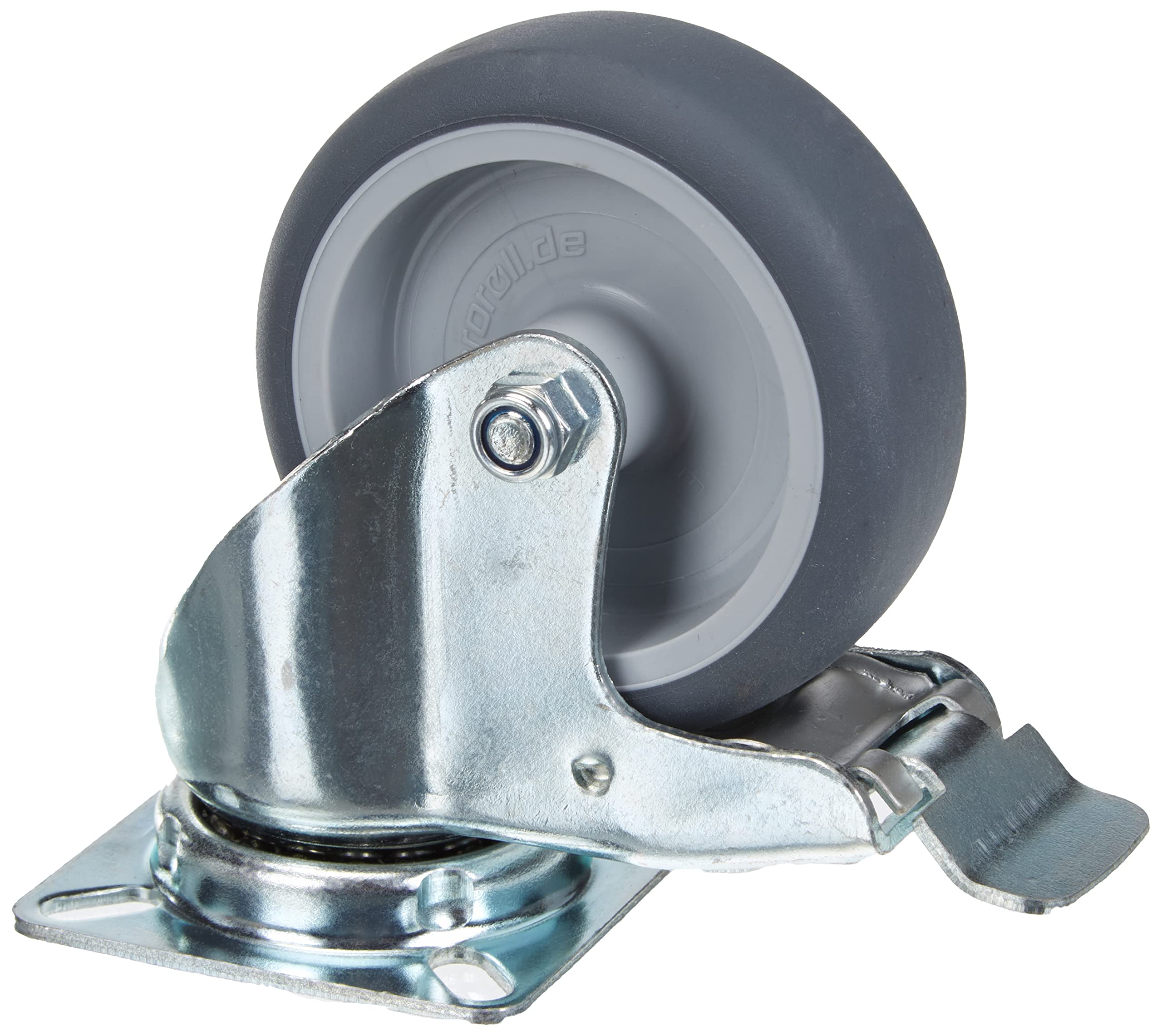 Metafranc 800740 Swivel Castor Diameter 75 mm Lock 60 x 60 mm Plate Rubber Wheel Soft Tread Plain Bearing 60 kg Load Capacity/Furniture Castor/Heavy Duty Castor