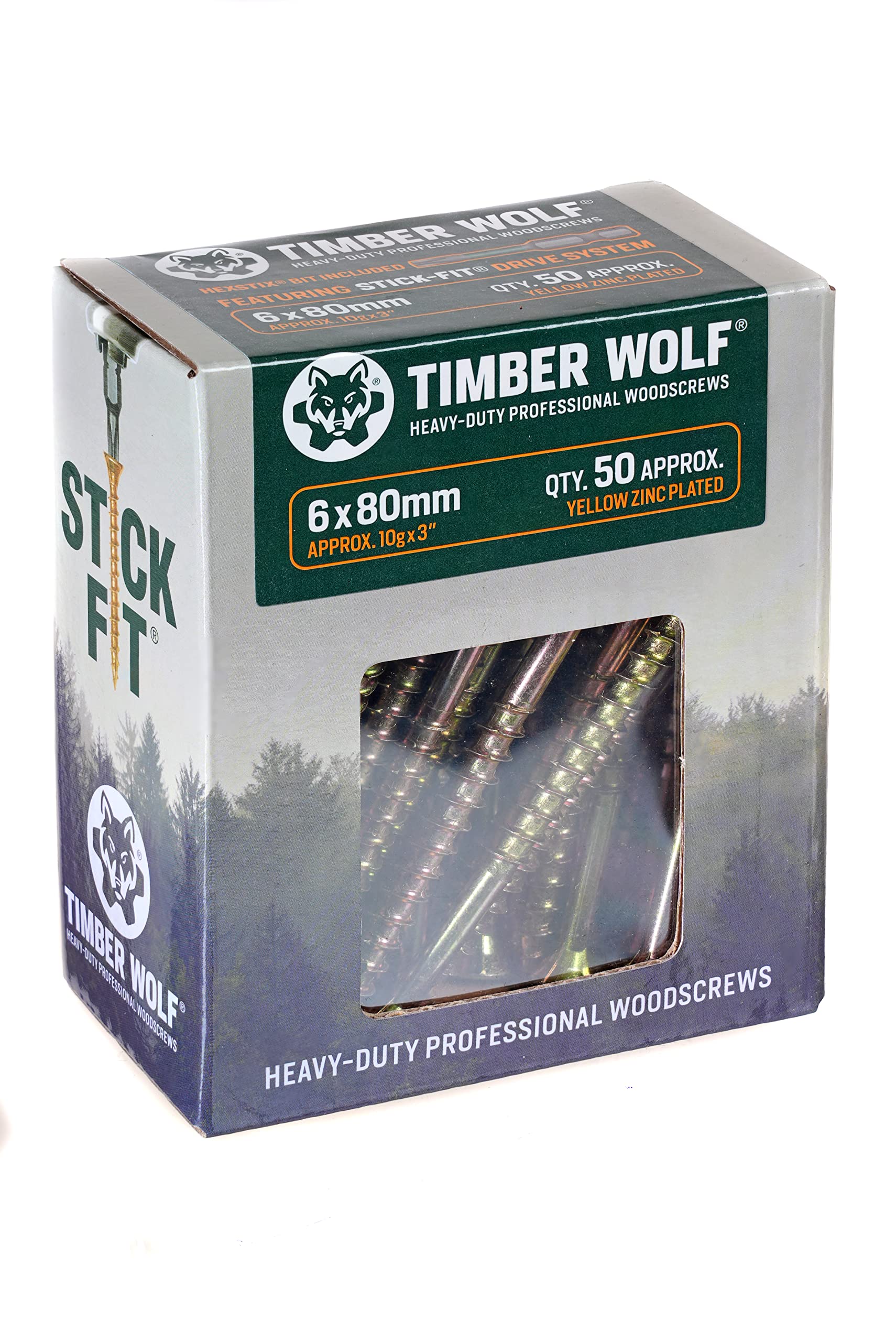 TIMBER WOLF TW60080 Woodscrews - 6.0 x 80mm - Box of 50, Zinc & Yellow (Gold)