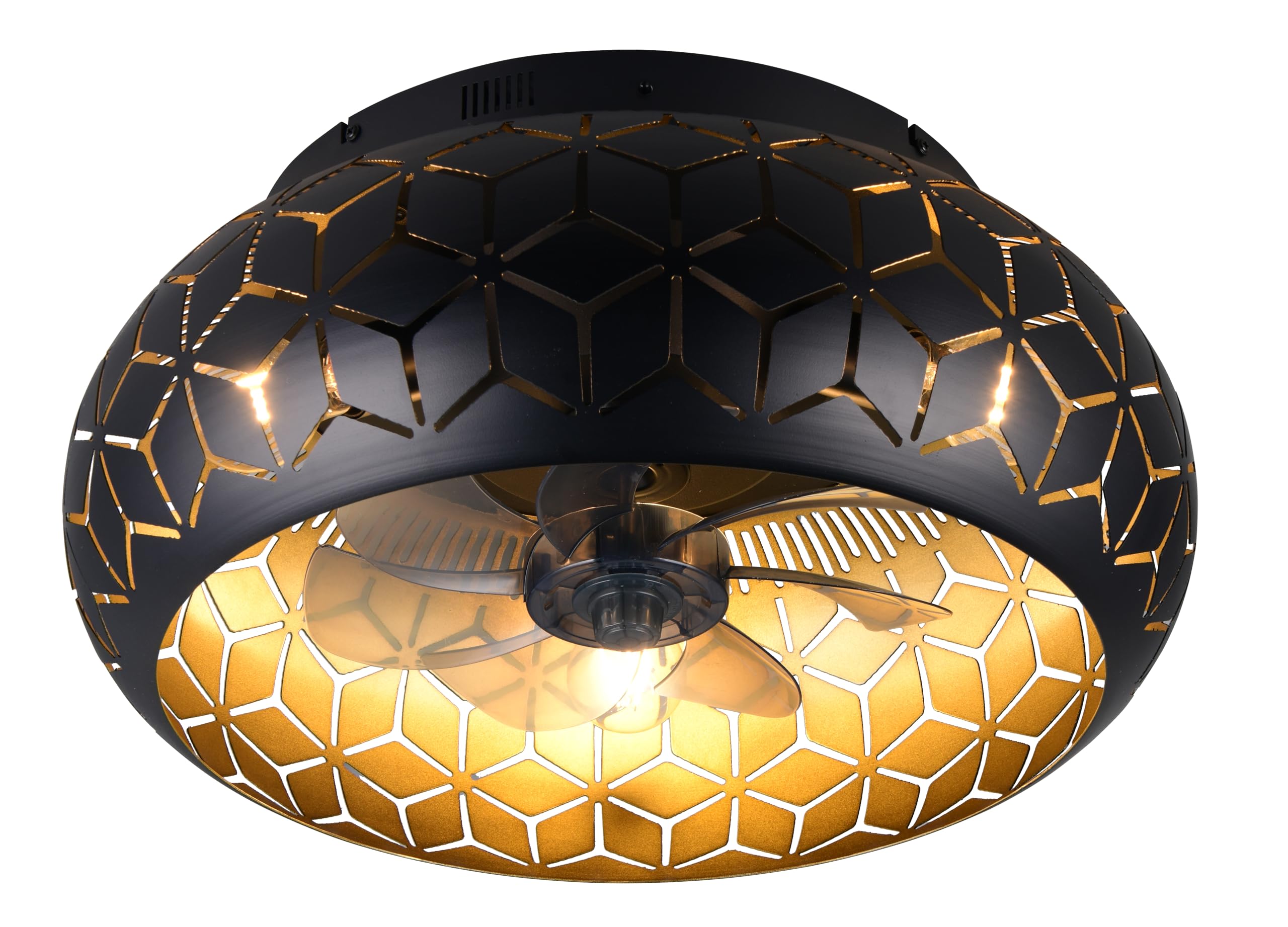 Reality Leuchten Bidar R61574080 Ceiling Fan with Lighting Metal Matt Black 3 Speeds Summer Winter Operation Remote Control Timer