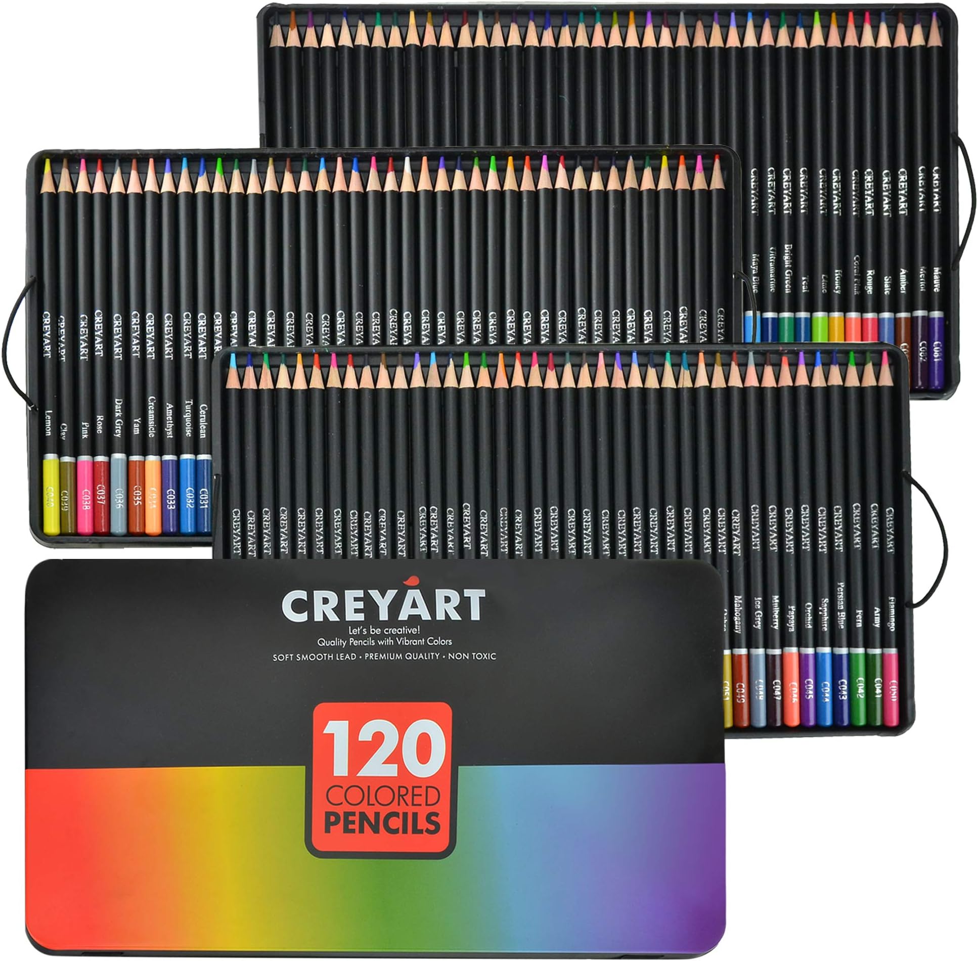 Colored Pencils Set of 120 – Pre-Sharpened Nontoxic Art Supplies for Kids and Adults - Soft and Thick Oil Based Leads – 120 Colors in Tin Box - by Creyart