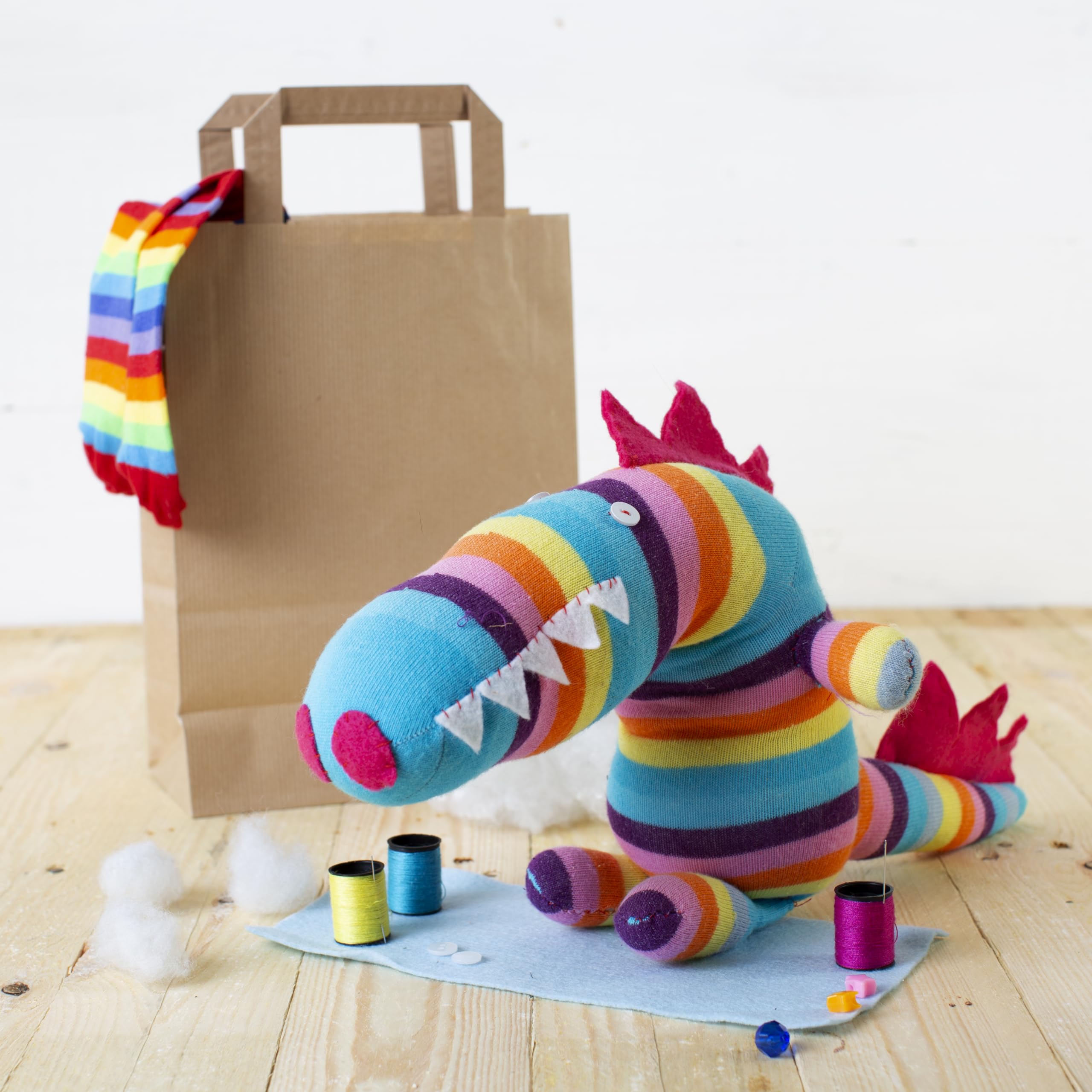 Sockosaurus Craft Kit - Complete Sewing kit to Create Your own Dinosaur