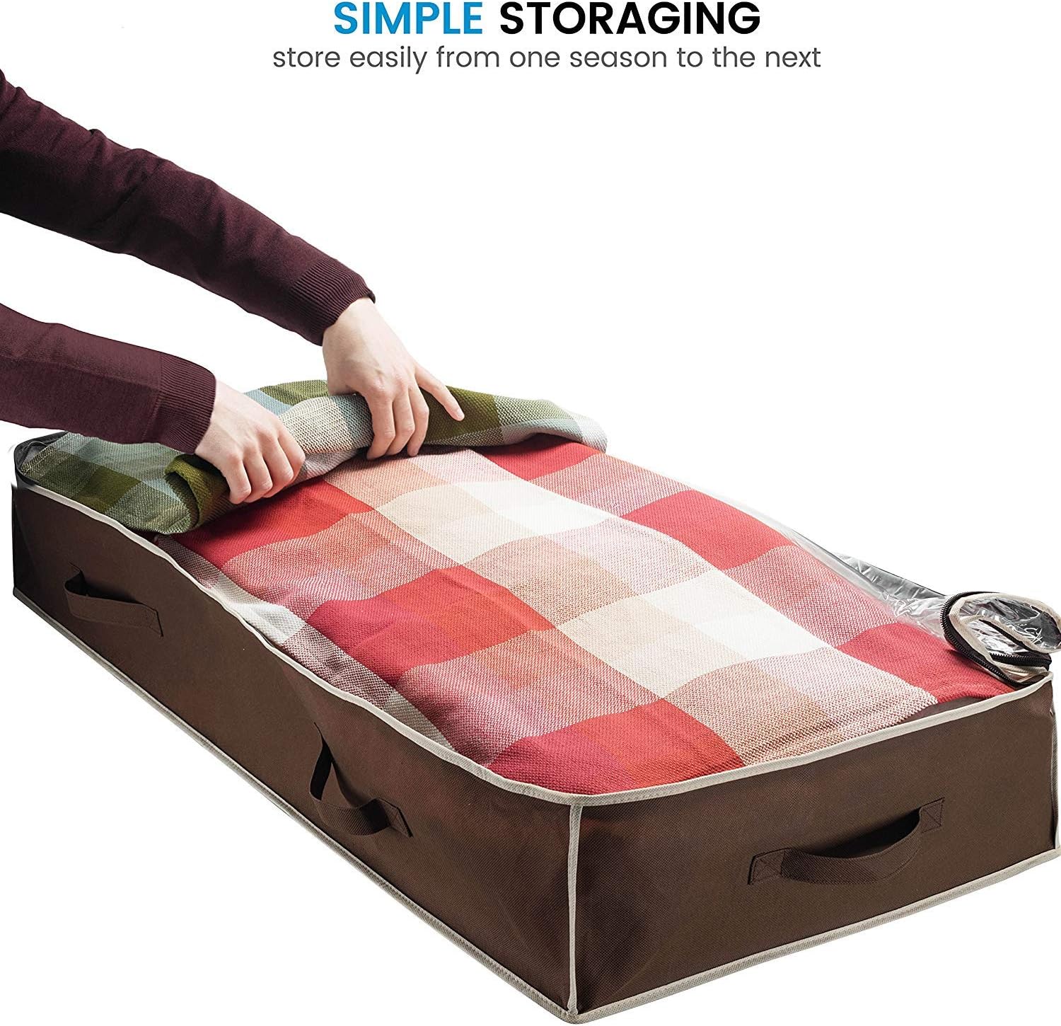 Underbed Storage Bag Organizer (2 Pack) Large Capacity Storage Box with Reinforced Strap Handles, PP Non-Woven Material, Clear Window, Store Blankets, Comforters, Linen, Bedding, Seasonal Clothing: Home Improvement