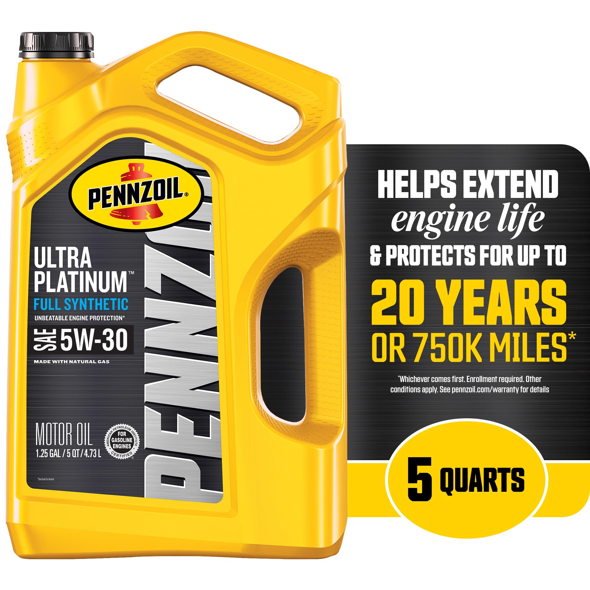 Pennzoil Ultra Platinum Full Synthetic 5W-30 Motor Oil, 5 Quart