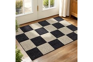 Washable Front Door Mat Indoor Entrance 2x3 Checkered Rug, Flat Print Plaid Area Rugs Ultra-Thin Carpet Stain Resistant Non-S