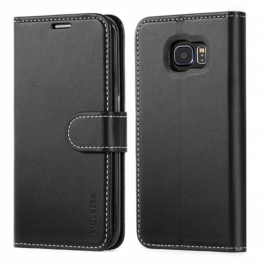 Mulbess Business Style Ledertasche im Ständer Book Case / Kartenfach für Samsung Galaxy S6 Edge Tasche Hülle Leder Etui,Schwa