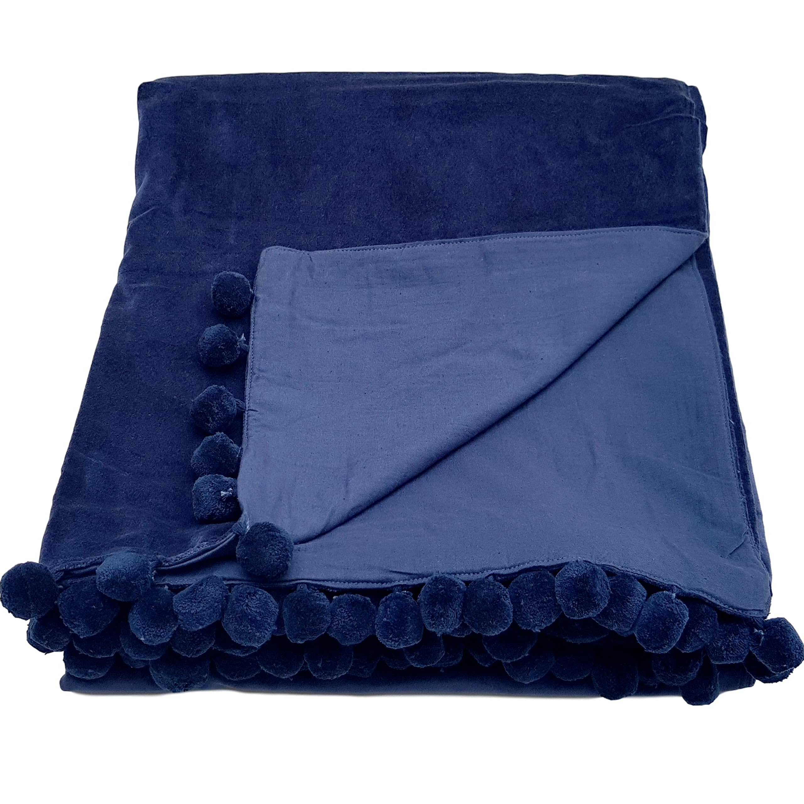 Ragged Rose 140 cm x 180 cm Luxury Velvet Throw Blanket - Made of Luxury Cotton Velvet with Chunky Pompom Trims on 2 Sides โ image 1
