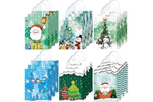 W WINTMING 18PCS Christmas Gift Paper Bags with Handles Christmas Goodie Bags Santa Claus Kraft Paper Gift Bags Party Favors Bags Xmas Gift Bags Holiday Decorations (WatercolorGreen, 18)