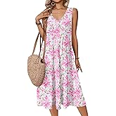 Zeagoo Women Summer Casual Dresses 2026 Sleeveless Midi Pleated Tank Sundress with Pockets V Neck A Line Swing Tshirt Dress