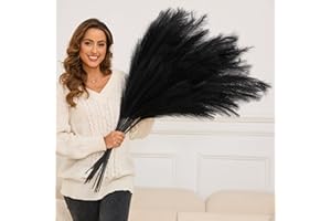QUBITFUL Faux Pampas Grass Tall, 9 PCS 43''/ 110 cm Large Black Pampas Grass Decor, Fake Pompas Branches, Long Feathers for Floor Vase, Boho Flower Arrangement for Home Wedding Decor (Black)