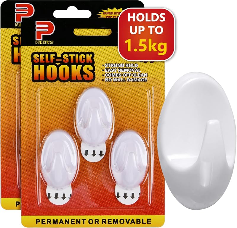 Ainiv 2-Packs 6pcs Medium Adhesive Hooks Damage-Free Wall Door Hooks 1.5kg