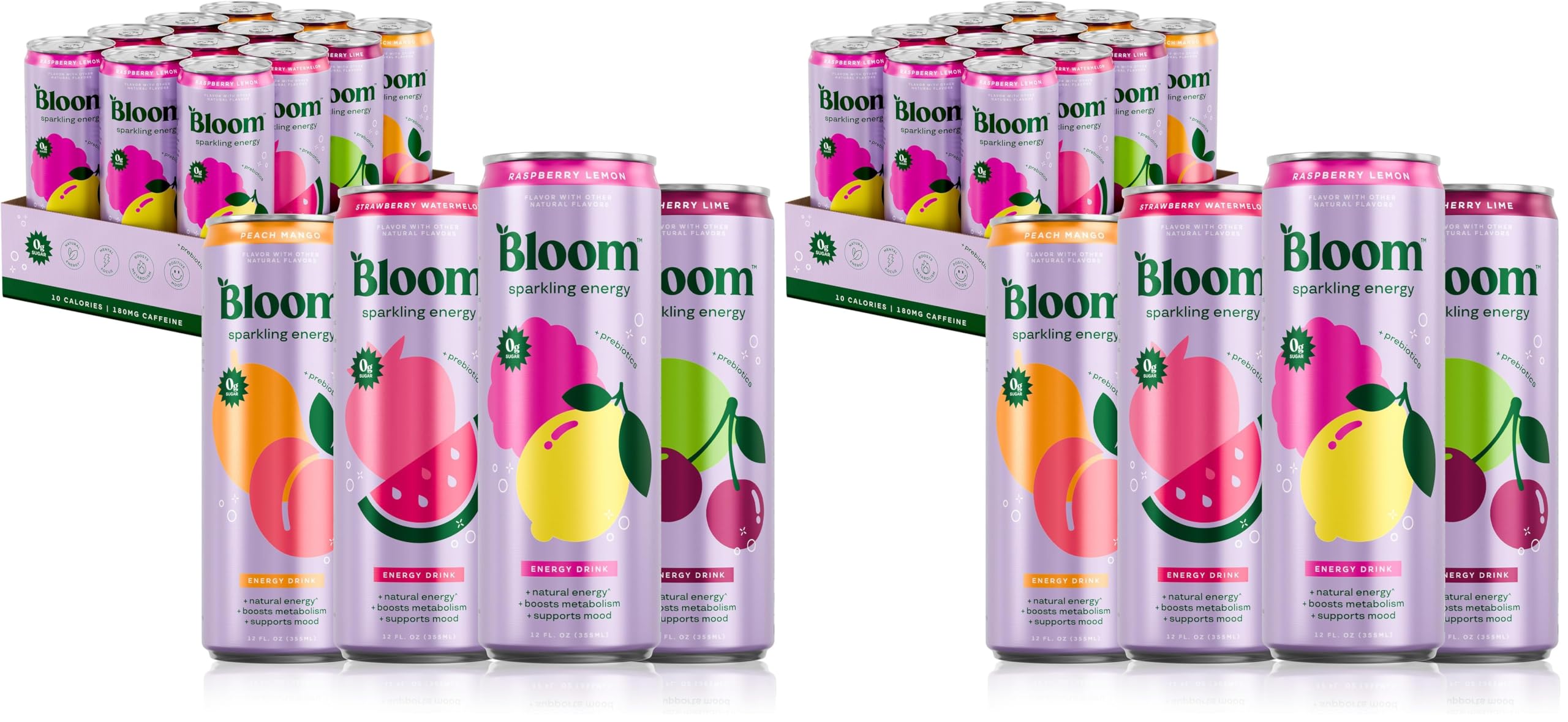 Bloom Nutrition Sparkling Energy Drink, Variety Pack | Zero Sugar | 180mg Caffeine | Antioxidant-Rich | 24 Pack Image