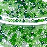 CRZSEELL 850pcs 6mm Glass Beads for Jewelry Making, Green Crystal Beads, Assorted Briolette Faceted Loose Bulk Bead for Crafts DIY, Suncatchers, Bracelets, Earring, Necklace