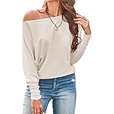 Cakulo Womens Off The Shoulder Sweater Batwing Long Sleeve Casual Knit Tops 2026 Lightweight Pullover Sweaters