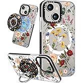 Lotadilo for iPhone 14 Case for Women - Girls Kawaii Design Compatible with Magsafe Magnetic Ring Holder Stand Retro Flower Phone Covers Aesthetic Girly TPU Funda for 14