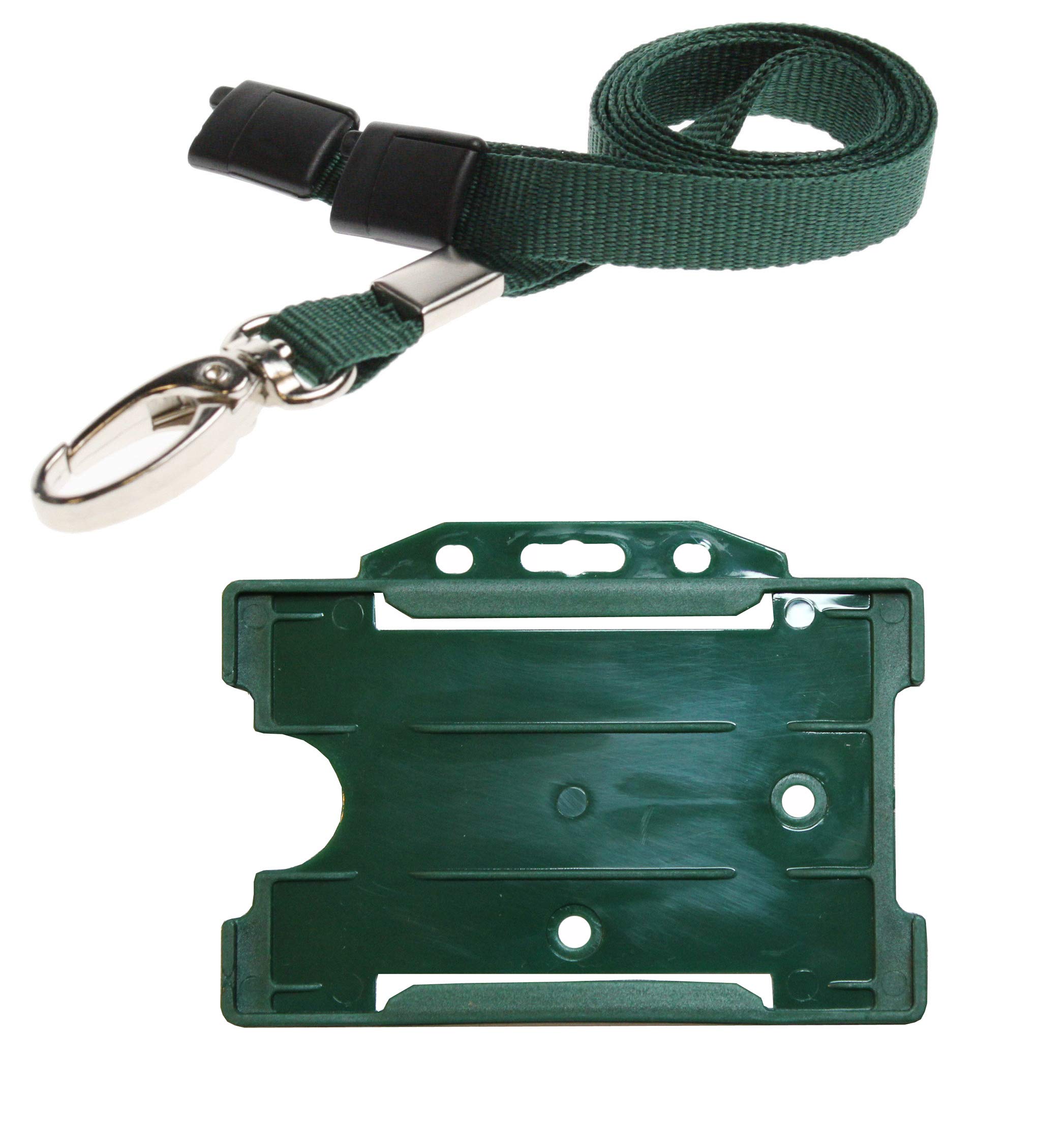 PCL Media ltd 10 Green Lanyard with Card Holders and 10 Neck Strap Safety Breakaway Lanyard (Green Metal Clip)