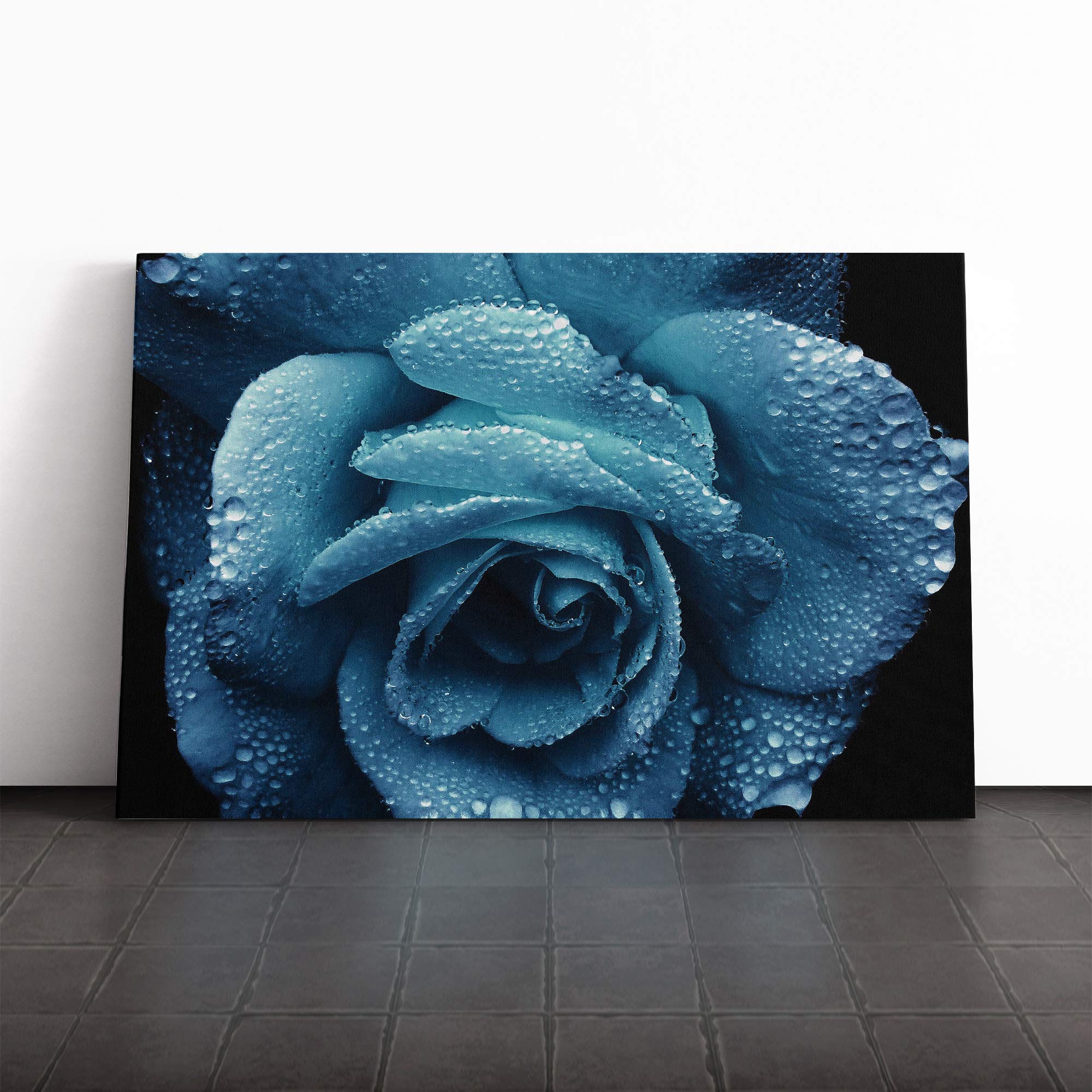 Flower Blue Rose (1) Canvas Print | Gallery Wrapped 30mm Frame Wall Art | 20x14 inches | Ready to Hang | Modern Floral Picture | Living Room Bedroom Lounge Office