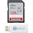SanDisk 128GB SDXC SD Ultra Memory Card Works with Canon EOS Rebel T7, Rebel T6, 77D Digital Camera Class 10 (SDSDUN4-128G-GN6IN) Bundle with (1) Everything But Stromboli Combo Card Reader
