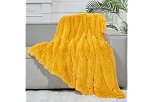 GONAAP Fuzzy Faux Fur Throw Blanket Mustard Yellow Super Soft Cozy Plush Fuzzy Shaggy Blanket for Couch Sofa Bed (Mustard Yellow, Throw(50"x60"))