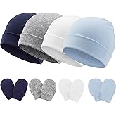 BQUBO Baby Hats and Mittens Infant Cotton Beanie Gloves No Scratch Set Newborn Hospital Hat for Boys Girls