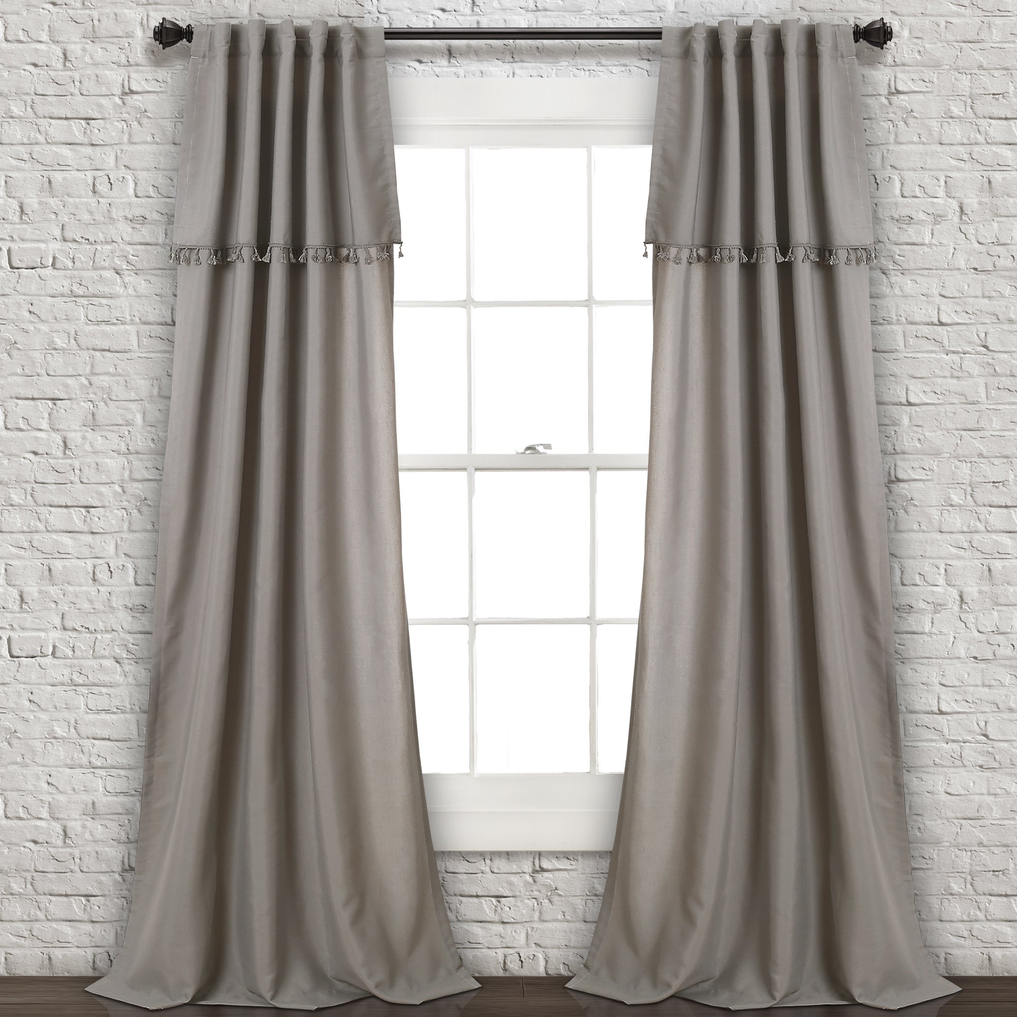 Lush Décor Ivy Tassel Window Curtain Panel Pair, 84 in x 40 in, Gray