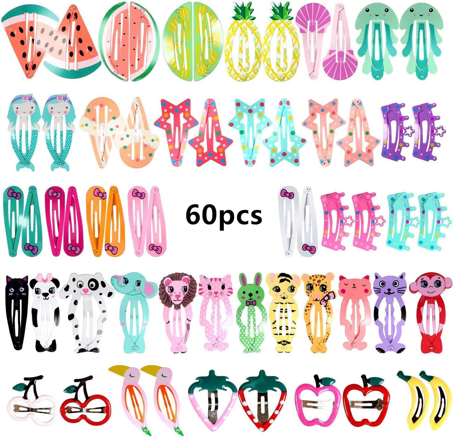 Voarge Pack of 60 6 cm Hair Clips Girls Hair Clips