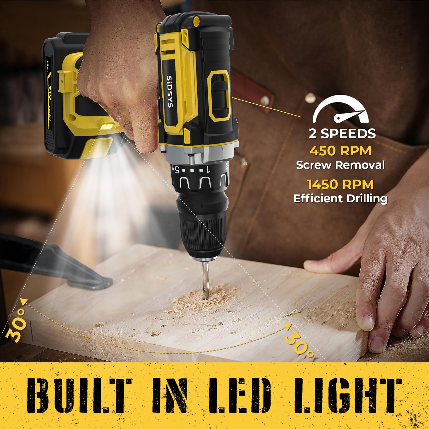SIDSYS 21V Max Cordless Electric Drill Set, 3/8