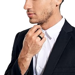NUNCAD 8mm Black Damascus Rings for Men Wedding