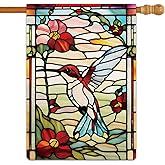 Jauageon Spring Summer Hummingbird Garden Flag Glass Style Garden Flag Vertical Double Sided Rustic Farmland Burlap Yard Lawn Outdoor Decor 28x40"