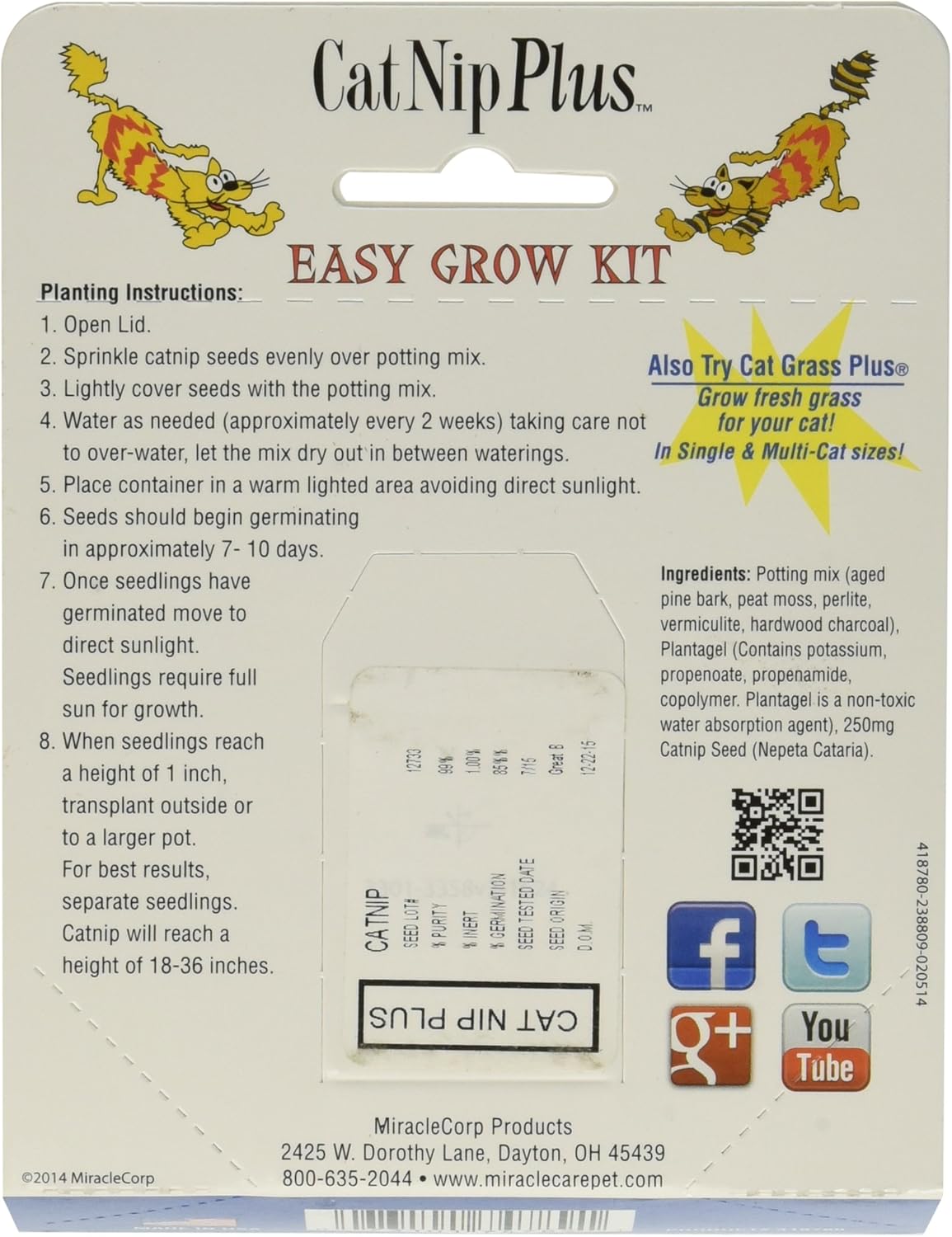 Cat-A'bout Multi-Cat CatGrass Plus Tub 150 grams by MiracleCorp/Gimborn : Cat Grass : Pet Supplies