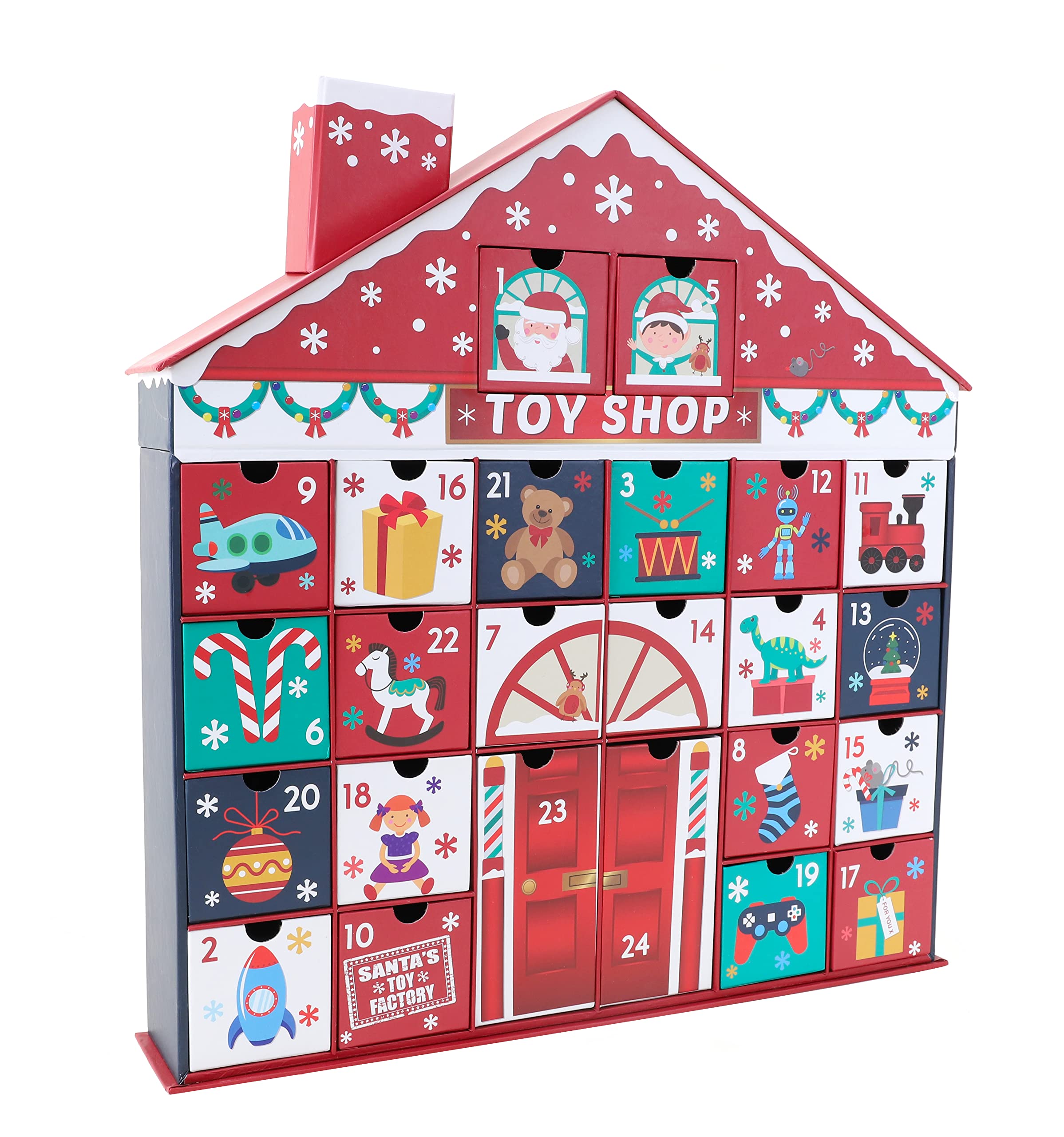 Toyland® 44cm (17 Inch) Christmas 3D Toy Shop Advent Calendar With Dated Pull Out Boxes - Christmas Decoration