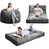 Hobestluk Giant Bean Bag Chair Bed for Adults, Large Bean Bags with High-Density Foam Filling, Convertible Big Sofa Bed Couch for Living Room, Bedroom, Playroom (Grey, Twin)