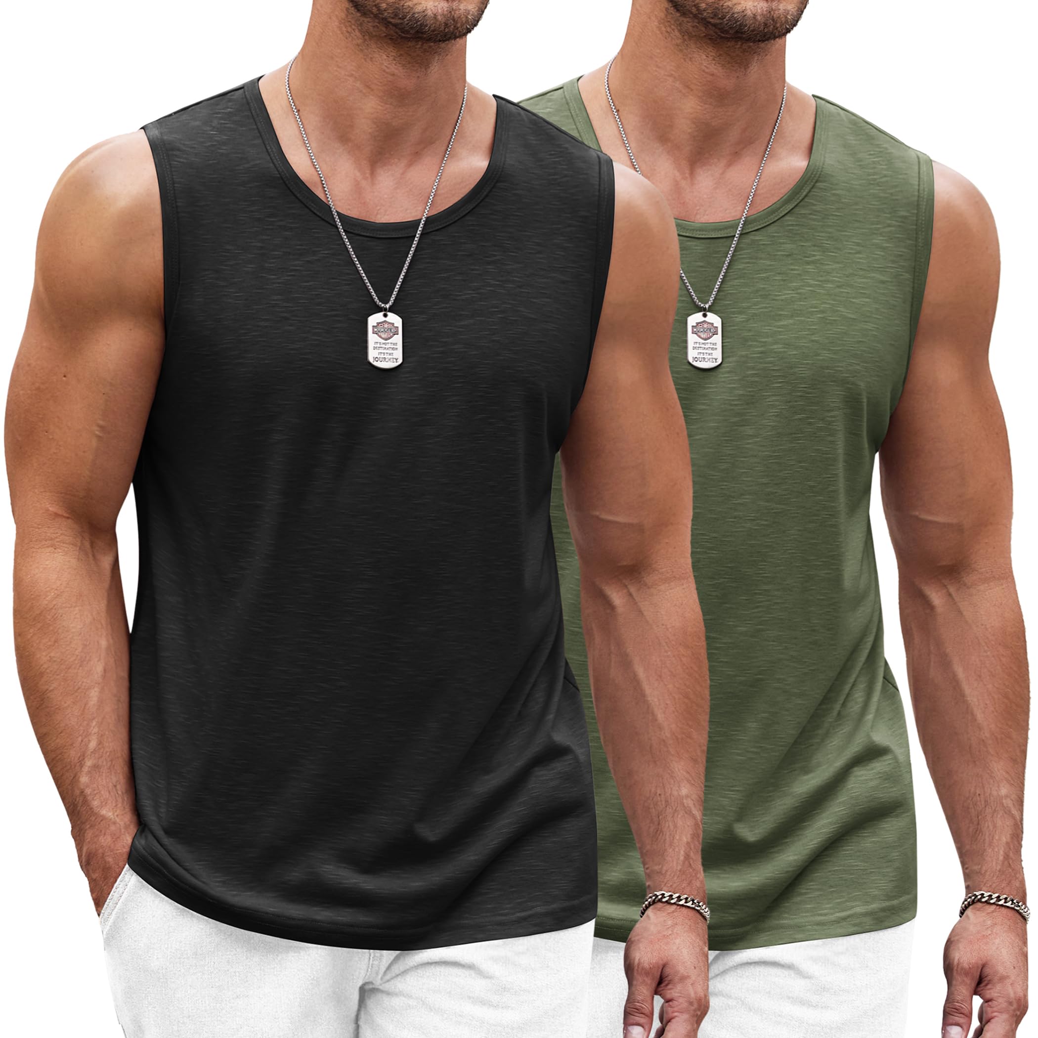 COOFANDY Herren Tank Top Ärmelloses Shirt Leicht Fitness Muskelshirt Schnelltrocknendes Gym Achselshirt Sleeveless Funktionsshirt für Männer Schwarz/Militärgrün (2 Stück) L