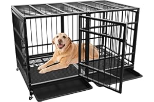 VGMiu 48 Inch Heavy Duty Dog Crate for Large Dogs Indestructible Dog Cage XL High Anxiety with Wheels Impact Escape-Proof Dogs Crate Kennel Indoor with Locks and 2 Removable Trays