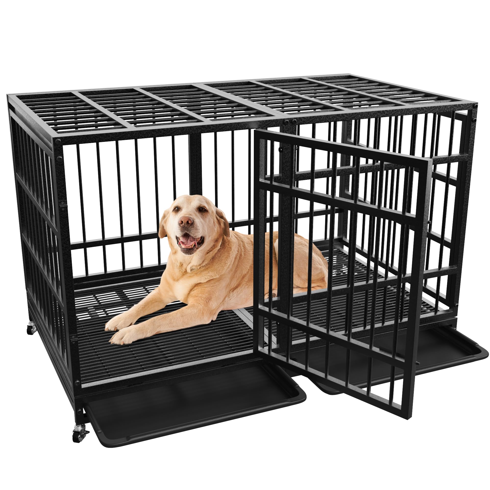 VGMiu 48 Inch Heavy Duty Dog Crate for Large Dogs Indestructible Dog ... - Dog Crate Tumblers Lock
